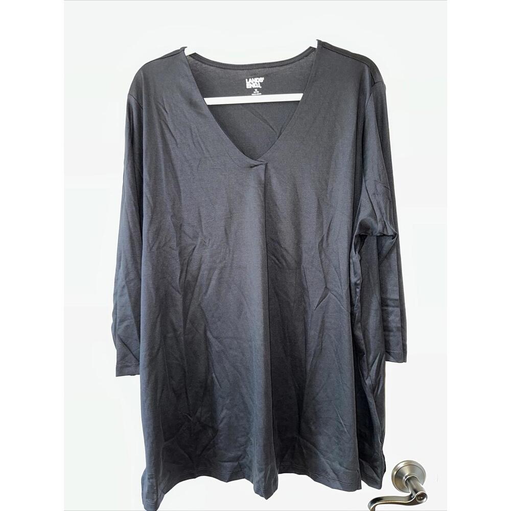 Lands' End Women's 1X 3/4 Sleeve V-Neck Tunic Top Black NEW